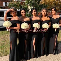 Elegant Sheath Split Bridesmaid Dresses Off Shoulder Prom Juniors Arabic Evening Party Gowns Formal Maid Of Honour Dress Wedding Guest Wear