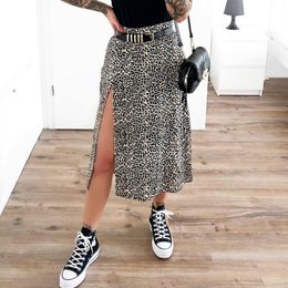 Women's Summer Fashion High Waist Skirts Sexy Split Beach Holiday Casual Skirt Leopard/Floral Prined Midi Skirts Womens Costume