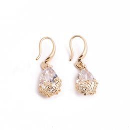 Wholesale-shaped Zircon Gold-color Hook drop Earrings for Women Flowers Hollow Crystal Dangle Earrings Fashion Jewellery