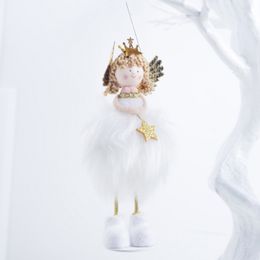 Christmas Plush Angel Doll Ornaments Silver Plush Hanging Posture Doll With Golden Crown Snowman Decoration for Home Christmas
