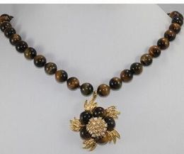 Free Shipping lady's finest accessory! wonderful tiger eye+ 18KGP flower pendant necklace