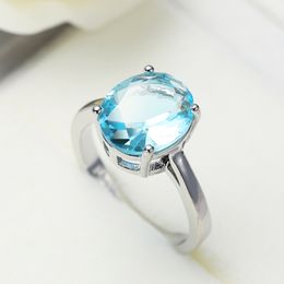 Luckyshine Hot Selling 6Pcs/Lot 925 Silver Fashion Charms Men Women Wedding Rings Oval Cubic Zirconia Blue Diamond Gemstone Rings Jewellery
