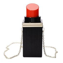 Designer-Women Acrylic Black+red Lipstick Shape Evening Bags Purses Clutch Vintage Banquet Handbag