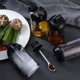 Kitchen Glass Seasoning Bottle Salt Oil Storage Box Spice Jar w// Spoon//Brush UK