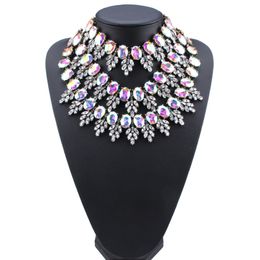 Wholesale-designer luxo exagerado muito brilhante linda cristal de cristal multi camadas colar gargantilha colar de colar para mulher