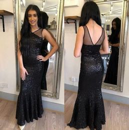 Black Sequined Mermaid Evening Dresses Floor Length V Neck Open Back Evening Dress Formal Wear Special Occasion Dress Party Gowns Robe