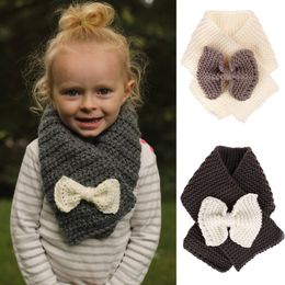 INS Baby Winter Knitted Scarf Crochet Children Girls Boys Neck Ring Scarf With Bow Kids Warm Knit Scarves 4 Colours C5619