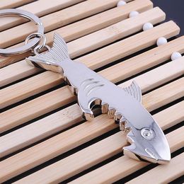 Shark Shaped Bottle Opener Keychain shaped zinc alloy Silver Color Key Ring Beer Bottle Opener Unique Creative GiftMultifunction Shark Beer