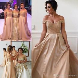 2019 Vintage Arabic Dubai Satin Long Bridesmaid Dress New Arrival Off the Shoulders Formal Maid of Honour Gown Plus Size Custom Made