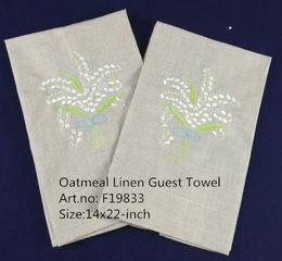 Set of 12 Fashion Handkerchiefs Oatmeal Linen Tea Towel -14"x22"Cloth Guest Hand Dish Kitchen Bathroom Towels embroidery Floral
