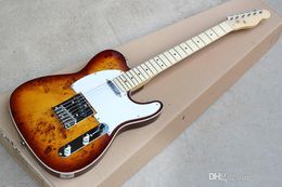 Brown Electric Guitar with White Pickguard,White Binding Body,Maple Fretboard,Chrome Hardwares,Basswood Body and Bark Veneer.