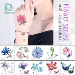 Rocooart Petites Fleurs Faux Tatouage Rose Lavande Lotus Tatouage Temporaire Body Art Femme Autocollants De Tatouage Pour Le Visage à La Main Sexy