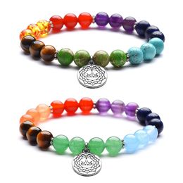 2 Styles 7 Chakra Colorful Bracelet For Women Lotus Pendant Yoga Beads Bangle Natural Stone Buddhist Mala Meditation Bracelet Jewelry