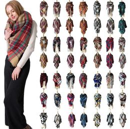 Plaid Scarves Girls Shawl 140*140cm Grid Wraps Lattice square Neck Scarf Fringed Pashmina Winter Neckerchief Blankets 38 styles GB1407