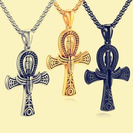 Retro Classic Egyptian Life Cross Necklace Personalised Egyptian Pharaoh Stainless Steel Pendant Men's Fashion Punk Jewellery Gift