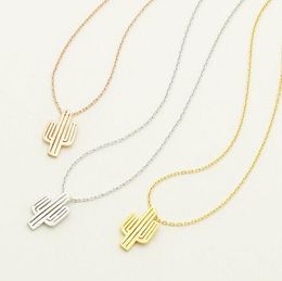 Fashion Design Cactus Pendant Necklace for Women Girls Lovely Plant Jewellery alloy gold silver Cute Prom Party Necklaces nice gift