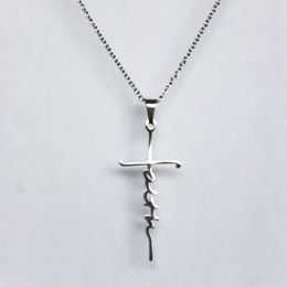 1pc Big Cross Stainless Steel Pendant Necklace Letter Faith Necklaces For Women Girls Daily Wear Jewelry