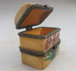unique jewelry boxes Canada - Rare Small Unique Vintage Antique Camel Bone Plum Trinket Jewelry Box