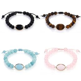 New 8mm Natural stone Charm Bracelet Fashion 5 Colour Braid Adjust Size Bracelet Handmade Jewellery Gift For Women Men Wholesal