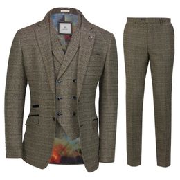 2019 Slim Fit Brown Wedding Tuxedos Tweed Plaid Two Button Men Suits Formal Groom Wear For Wedding Blazer