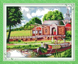 Riverside scenery Vietnam scenery decor paintings ,Handmade Cross Stitch Embroidery Needlework sets counted print on canvas DMC 14CT /11CT