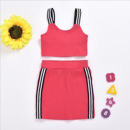 Baby Clothes Kids Girls Knitted Buttock Wrap Skirt Clothing Sets Summer Suspender Short Top Tight Skirt Suits Boutique Clothing B821