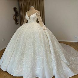 princess plus size wedding dresses v neck long sleeve ball gown sweep train applique lace wedding dress vestido noiva