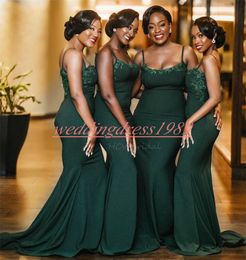 African Hunter Mermaid Bridesmaid Dresses Straps Applique Prom Juniors Party Gowns Evening Formal Maid Of Honour Dress Wedding Guest Wear