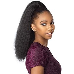 human hair ponytail hairpieces clip in 20inch yaki straight hair 140g drawstring ponytail hair extension for black women