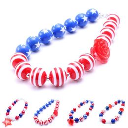 Newest Design 4th July Necklace Birthday Party Gift For Toddlers Girls Beaded Bubblegum Baby Kids Chunky Necklace Jewellery