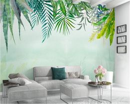 Beibehang Custom Wallpaper Small Fresh Green Leaves Watercolour Style Cactus Background Wall 3d wallpaper behang papel de parede