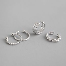 925 Sterling Silver Earrings Sets For Women Men 4PCS/Set Double Layer Twist Cuff Earring Fine Jewelry Female Statement Earring