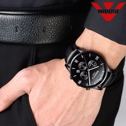 NIBOSI Men Watch Luxury Men Fashion Casual Dress Watch Military Army Quartz Wrist Watches With Genuine Leather Watches Strap323n