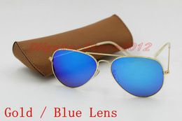sell Brand New Designer Fashion Colour Mirror Men Women Polit Sunglasses UV400 Vintage Sport Sunglasses Gold Blue 58MM 62MM Len309u