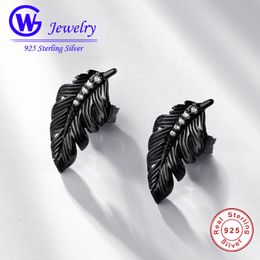 Fashion-Arrival 925 sterling silver Black Feather Stud Earrings Fashion Jewelry The Best gift for Women& Girls Earrings H30