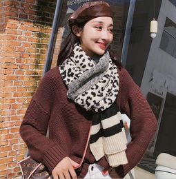 Wholesale-New wool knit leopard scarf ladies winter warm Korean fashion long dual-use bib shawl free shipping