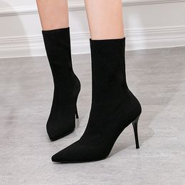 SEGGNICE Stivali con calzino sexy Stivali elasticizzati lavorati a maglia Tacchi alti per scarpe moda donna 2019 Caviglia autunno primavera