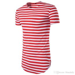 Men striped curve hem t shirt extended longline hipster t-shirt fashion street wear strip hip hop t shirt for men