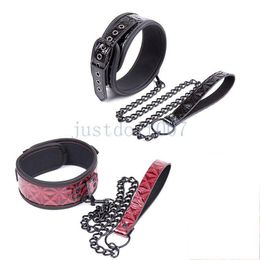 Bondage Luxury PU Leather Slave Collar Chain Harness Game Props Roleplay Neck Restraints AU097
