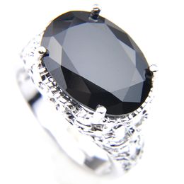 Luckyshine Black Oval Women Crystal Zircon Ring Silver Fashion Vintage Rings Jewelry NEW