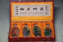 4PCS CHINESE INSIDE HAND PAINTING *MEILANZHUJU* GLASS SNUFF BOTTLE