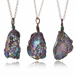 Chakra Natural Stone Pendant Necklace Irregular Raw Mineral Crystal Quartz Geode Druzy Pendant Statement Necklaces Jewelry DHL