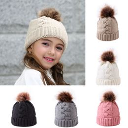New Autumn Winter Kids Knitted Hats Baby Beanies Girls Babies Kids Wool Ball Skull Caps Headwear Children Hats 5 Colours 15366