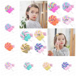 1.3Inch Baby Girls Barrettes Polymer Clay Rainbow Lollipop Bobby Pin Princess Cute Rainbow Hairpin Kids Candy Color Cloud Hair Clips E31201