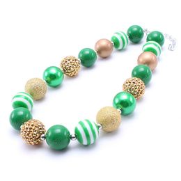 Christmas Style Chunky Necklace Bubblegum Bead Green+Gold Baby Girl Chunky Necklace Jewellery For Toddler Children