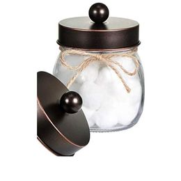 Regular Mason Jar Apothecary Lids Vanity Organizer- Silver Oild Rubbed Bronze Matte Black Canister Glass for Cotton Swabs - No Jars
