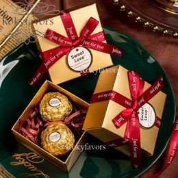 50pcs Gold Candy Boxes Wedding Favours Bridal Shower Event Sweet Boxes Holder Table Reception Gift Box Birthday Chocolate Package Ideas