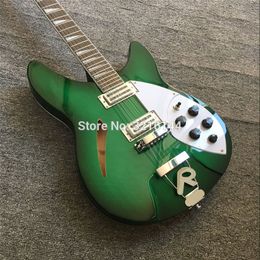 Custom Trans Green Semi Hollow Body 360 12 Strings Electric Guitar 2 Toaster Pickups, Dual Output Jacks, Triangle MOP Inlay