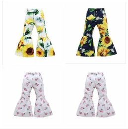 Baby Girl Flared Trousers Kids Sunflower Printed Pants Child Fashion Bell-bottoms Spring Autumn Casual Trousers Boutique Clothing YP535