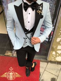 Brand New Groomsmen Peak Black Lapel Groom Tuxedos One Button Men Suits Wedding/Prom/Dinner Best Man Blazer ( Jacket+Pants+Tie+Vest ) K266